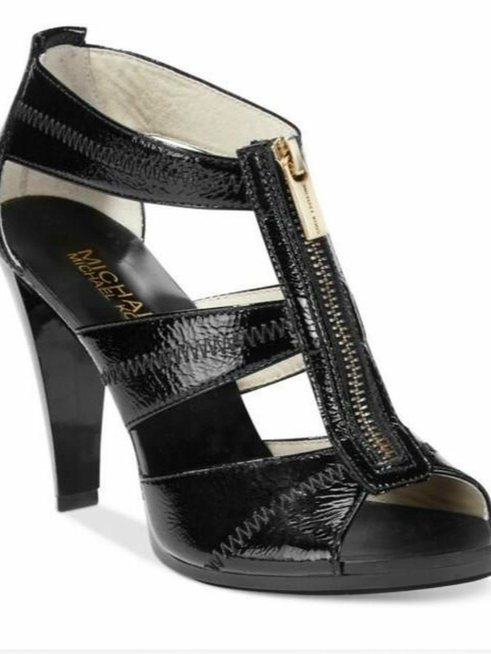 Michael Kors Black Patent Leather T-Strap Zip High Heels